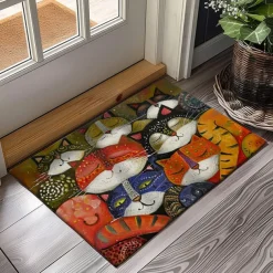 Folk Art Cats Doormat Kitchen Mat Floor Mat Non-Slip Area Rug Oil Proof Rug Indoor Outdoor Mat Bedroom Decor Bathroom Mat Entrance Entreyway Rug
