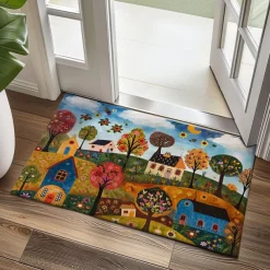 Folk Art Cats Doormat Kitchen Mat Floor Mat Non-Slip Area Rug Oil Proof Rug Indoor Outdoor Mat Bedroom Decor Bathroom Mat Entrance Entreyway Rug