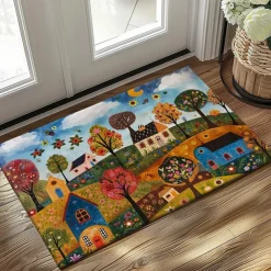 Folk Art Cats Doormat Kitchen Mat Floor Mat Non-Slip Area Rug Oil Proof Rug Indoor Outdoor Mat Bedroom Decor Bathroom Mat Entrance Entreyway Rug