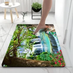Forest Bath Mat Non-slip Deco Diatomaceous Earth Bath Mat Soft Mat Rubber Anti-Slip Fast Dry Super Absorbent Thin Bathroom Mat for Under Door - Bathroom Floor Mat Rug Bathtub Front Shower Mat Sink