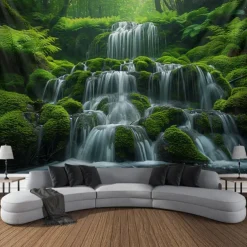 Forest Cascade Landscape Hanging Tapestry Wall Art Large Tapestry Mural Decor Photograph Backdrop Blanket Curtain Home Bedroom Living Room Decoration