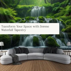 Forest Cascade Landscape Hanging Tapestry Wall Art Large Tapestry Mural Decor Photograph Backdrop Blanket Curtain Home Bedroom Living Room Decoration