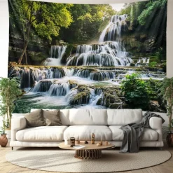 Forest Cascade Landscape Hanging Tapestry Wall Art Large Tapestry Mural Decor Photograph Backdrop Blanket Curtain Home Bedroom Living Room Decoration