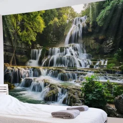 Forest Cascade Landscape Hanging Tapestry Wall Art Large Tapestry Mural Decor Photograph Backdrop Blanket Curtain Home Bedroom Living Room Decoration