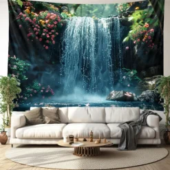 Forest Cascade Landscape Hanging Tapestry Wall Art Large Tapestry Mural Decor Photograph Backdrop Blanket Curtain Home Bedroom Living Room Decoration