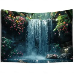 Forest Cascade Landscape Hanging Tapestry Wall Art Large Tapestry Mural Decor Photograph Backdrop Blanket Curtain Home Bedroom Living Room Decoration
