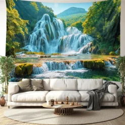 Forest Cascade Landscape Hanging Tapestry Wall Art Large Tapestry Mural Decor Photograph Backdrop Blanket Curtain Home Bedroom Living Room Decoration