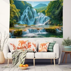 Forest Cascade Landscape Hanging Tapestry Wall Art Large Tapestry Mural Decor Photograph Backdrop Blanket Curtain Home Bedroom Living Room Decoration