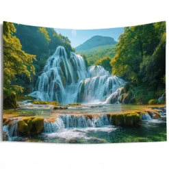 Forest Cascade Landscape Hanging Tapestry Wall Art Large Tapestry Mural Decor Photograph Backdrop Blanket Curtain Home Bedroom Living Room Decoration