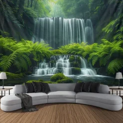 Forest Cascade Landscape Hanging Tapestry Wall Art Large Tapestry Mural Decor Photograph Backdrop Blanket Curtain Home Bedroom Living Room Decoration