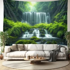 Forest Cascade Landscape Hanging Tapestry Wall Art Large Tapestry Mural Decor Photograph Backdrop Blanket Curtain Home Bedroom Living Room Decoration
