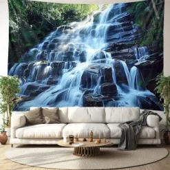 Forest Cascade Landscape Hanging Tapestry Wall Art Large Tapestry Mural Decor Photograph Backdrop Blanket Curtain Home Bedroom Living Room Decoration