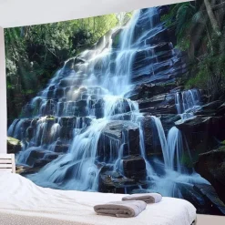 Forest Cascade Landscape Hanging Tapestry Wall Art Large Tapestry Mural Decor Photograph Backdrop Blanket Curtain Home Bedroom Living Room Decoration