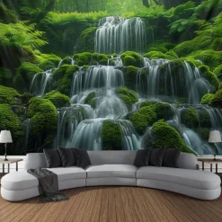 Forest Cascade Landscape Hanging Tapestry Wall Art Large Tapestry Mural Decor Photograph Backdrop Blanket Curtain Home Bedroom Living Room Decoration