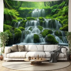 Forest Cascade Landscape Hanging Tapestry Wall Art Large Tapestry Mural Decor Photograph Backdrop Blanket Curtain Home Bedroom Living Room Decoration