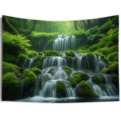 Forest Cascade Landscape Hanging Tapestry Wall Art Large Tapestry Mural Decor Photograph Backdrop Blanket Curtain Home Bedroom Living Room Decoration