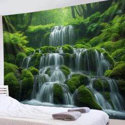 Forest Cascade Landscape Hanging Tapestry Wall Art Large Tapestry Mural Decor Photograph Backdrop Blanket Curtain Home Bedroom Living Room Decoration