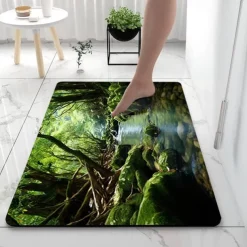Forest Diatomaceous Earth Bath Mat Soft Mat Rubber Anti-Slip Fast Dry Super Absorbent Thin Bathroom Mat for Under Door - Bathroom Floor Mat Rug Bathtub Front Shower Mat Sink
