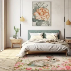 Forest Easter Bunny Area Rug Kitchen Mat Non-Slip Oil Proof Floor Mat Livingroom Rug Indoor Outdoor Mat Bedroom Decor Bathroom Mat Entrance Rug Door Mat