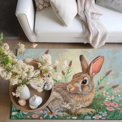 Forest Easter Bunny Area Rug Kitchen Mat Non-Slip Oil Proof Floor Mat Livingroom Rug Indoor Outdoor Mat Bedroom Decor Bathroom Mat Entrance Rug Door Mat