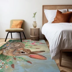 Forest Easter Bunny Area Rug Kitchen Mat Non-Slip Oil Proof Floor Mat Livingroom Rug Indoor Outdoor Mat Bedroom Decor Bathroom Mat Entrance Rug Door Mat
