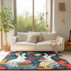 Forest Easter Bunny Area Rug Kitchen Mat Non-Slip Oil Proof Floor Mat Livingroom Rug Indoor Outdoor Mat Bedroom Decor Bathroom Mat Entrance Rug Door Mat