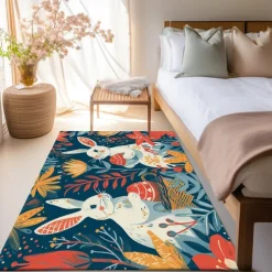 Forest Easter Bunny Area Rug Kitchen Mat Non-Slip Oil Proof Floor Mat Livingroom Rug Indoor Outdoor Mat Bedroom Decor Bathroom Mat Entrance Rug Door Mat