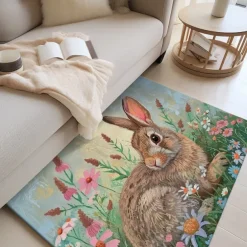 Forest Easter Bunny Area Rug Kitchen Mat Non-Slip Oil Proof Floor Mat Livingroom Rug Indoor Outdoor Mat Bedroom Decor Bathroom Mat Entrance Rug Door Mat