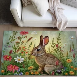 Forest Easter Bunny Area Rug Kitchen Mat Non-Slip Oil Proof Floor Mat Livingroom Rug Indoor Outdoor Mat Bedroom Decor Bathroom Mat Entrance Rug Door Mat