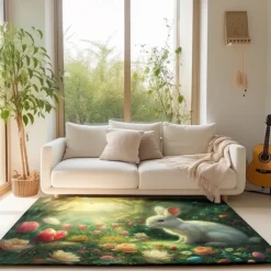 Forest Easter Bunny Area Rug Kitchen Mat Non-Slip Oil Proof Floor Mat Livingroom Rug Indoor Outdoor Mat Bedroom Decor Bathroom Mat Entrance Rug Door Mat