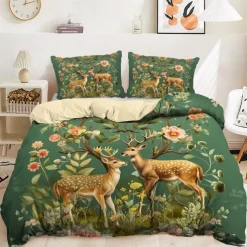 Forest Fawn Pattern Duvet Cover Set Set Soft 3-Piece Luxury Cotton Bedding Set Home Decor Gift King Queen Duvet Cover