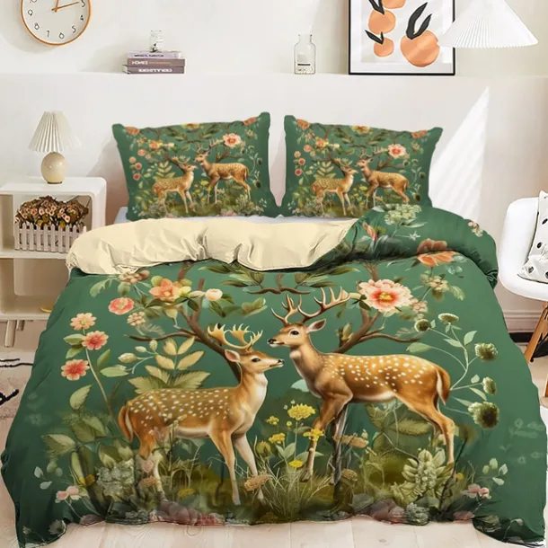 Forest Fawn Pattern Duvet Cover Set Set Soft 3-Piece Luxury Cotton Bedding Set Home Decor Gift King Queen Duvet Cover