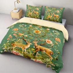 Forest Fawn Pattern Duvet Cover Set Set Soft 3-Piece Luxury Cotton Bedding Set Home Decor Gift King Queen Duvet Cover