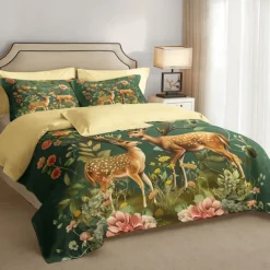 Forest Fawn Pattern Duvet Cover Set Set Soft 3-Piece Luxury Cotton Bedding Set Home Decor Gift King Queen Duvet Cover