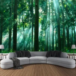 Forest Green Hanging Tapestry Wall Art Large Tapestry Mural Decor Photograph Backdrop Blanket Curtain Home Bedroom Living Room Decoration
