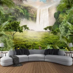 Forest Landscape Waterfall Hanging Tapestry Wall Art Large Tapestry Mural Decor Photograph Backdrop Blanket Curtain Home Bedroom Living Room Decoration