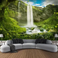Forest Landscape Waterfall Hanging Tapestry Wall Art Large Tapestry Mural Decor Photograph Backdrop Blanket Curtain Home Bedroom Living Room Decoration