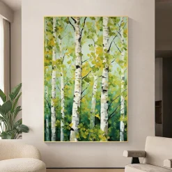 Forest Oil Painting On Canvas hand painted Abstract Green Landscape Painting for Living Room Wall Decor Birch Forest Painting Modern Wall Art painting landscape oil painting