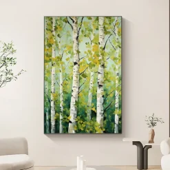 Forest Oil Painting On Canvas hand painted Abstract Green Landscape Painting for Living Room Wall Decor Birch Forest Painting Modern Wall Art painting landscape oil painting