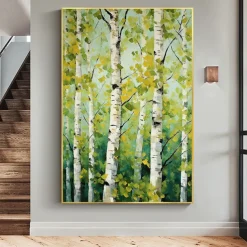 Forest Oil Painting On Canvas hand painted Abstract Green Landscape Painting for Living Room Wall Decor Birch Forest Painting Modern Wall Art painting landscape oil painting