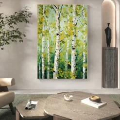 Forest Oil Painting On Canvas hand painted Abstract Green Landscape Painting for Living Room Wall Decor Birch Forest Painting Modern Wall Art painting landscape oil painting