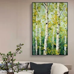 Forest Oil Painting On Canvas hand painted Abstract Green Landscape Painting for Living Room Wall Decor Birch Forest Painting Modern Wall Art painting landscape oil painting