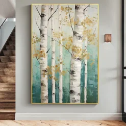 Forest Oil Painting On Canvas hand painted Abstract Green Landscape Painting for Living Room Wall Decor Birch Forest Painting Modern Wall Art painting landscape oil painting