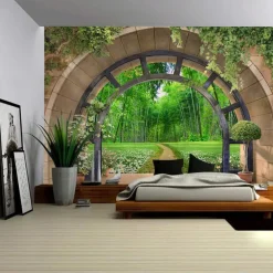 Forest outside Cave Hanging Tapestry Wall Art Large Tapestry Mural Decor Photograph Backdrop Blanket Curtain Home Bedroom Living Room Decoration