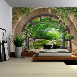 Forest outside Cave Hanging Tapestry Wall Art Large Tapestry Mural Decor Photograph Backdrop Blanket Curtain Home Bedroom Living Room Decoration