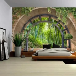 Forest outside Cave Hanging Tapestry Wall Art Large Tapestry Mural Decor Photograph Backdrop Blanket Curtain Home Bedroom Living Room Decoration