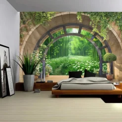 Forest outside Cave Hanging Tapestry Wall Art Large Tapestry Mural Decor Photograph Backdrop Blanket Curtain Home Bedroom Living Room Decoration