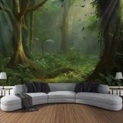 Forest River Hanging Tapestry Wall Art Large Tapestry Mural Decor Photograph Backdrop Blanket Curtain Home Bedroom Living Room Decoration