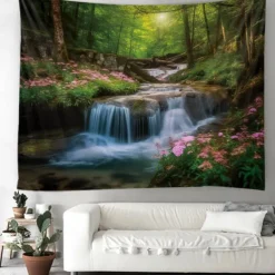 Forest River Hanging Tapestry Wall Art Large Tapestry Mural Decor Photograph Backdrop Blanket Curtain Home Bedroom Living Room Decoration