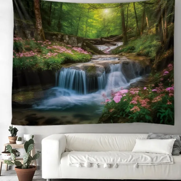 Forest River Hanging Tapestry Wall Art Large Tapestry Mural Decor Photograph Backdrop Blanket Curtain Home Bedroom Living Room Decoration